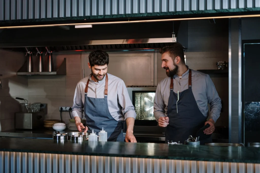 Commercial restaurant kitchen with exhaust hood