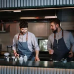 Commercial restaurant kitchen with exhaust hood